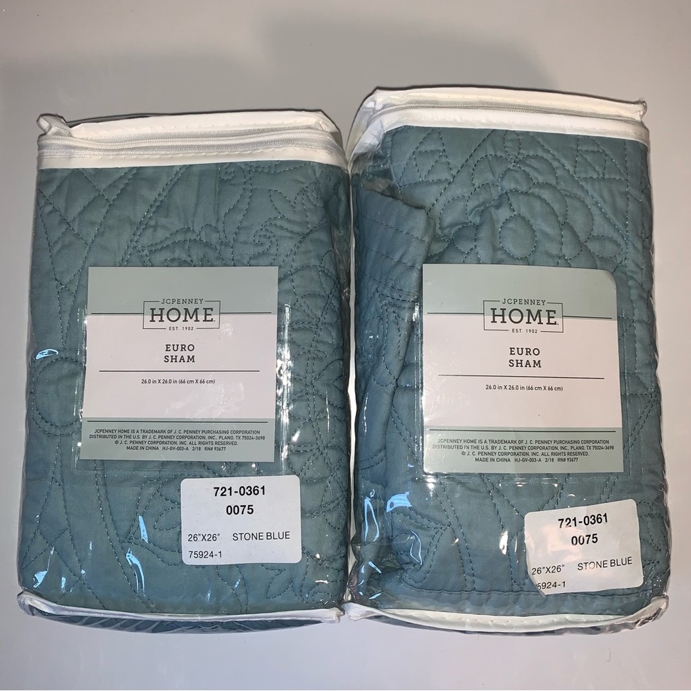2 NEW JCPenney Home Euro Shams Stone Blue 26x26